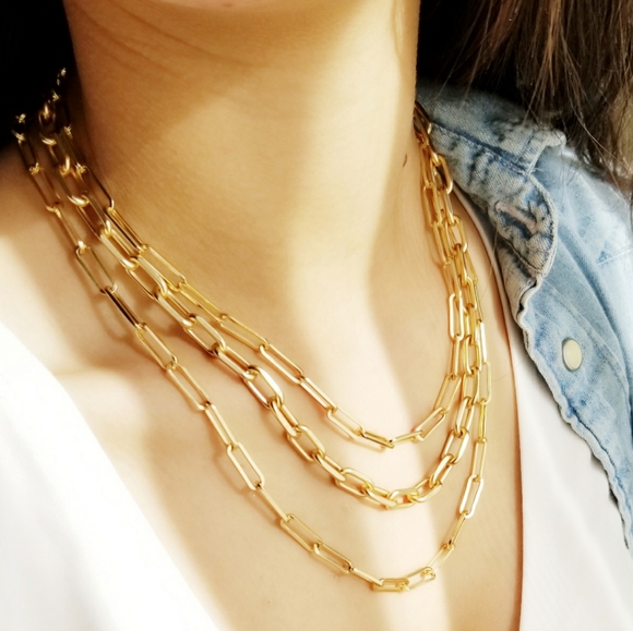 Modern Matte Gold Paperclip Chain Necklaces NEW - Picture 3 of 12